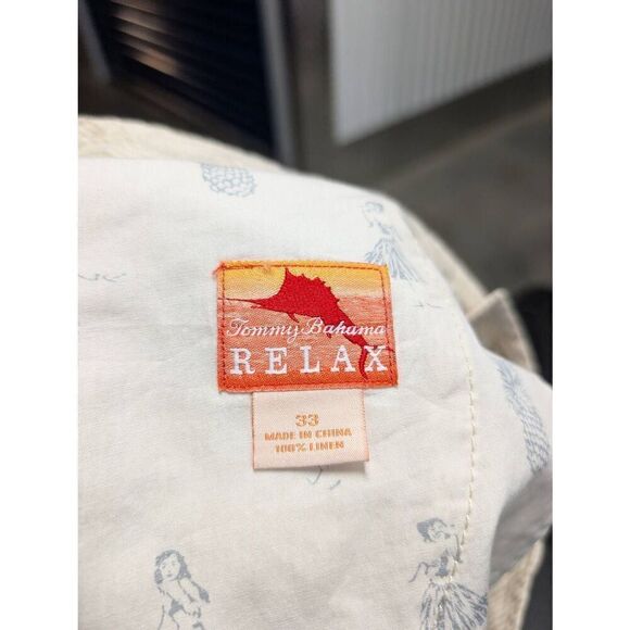 Tommy Bahama White and Tan Stripes Flat Front Pockets Cotton Men's Shorts 33 - Picture 5 of 8